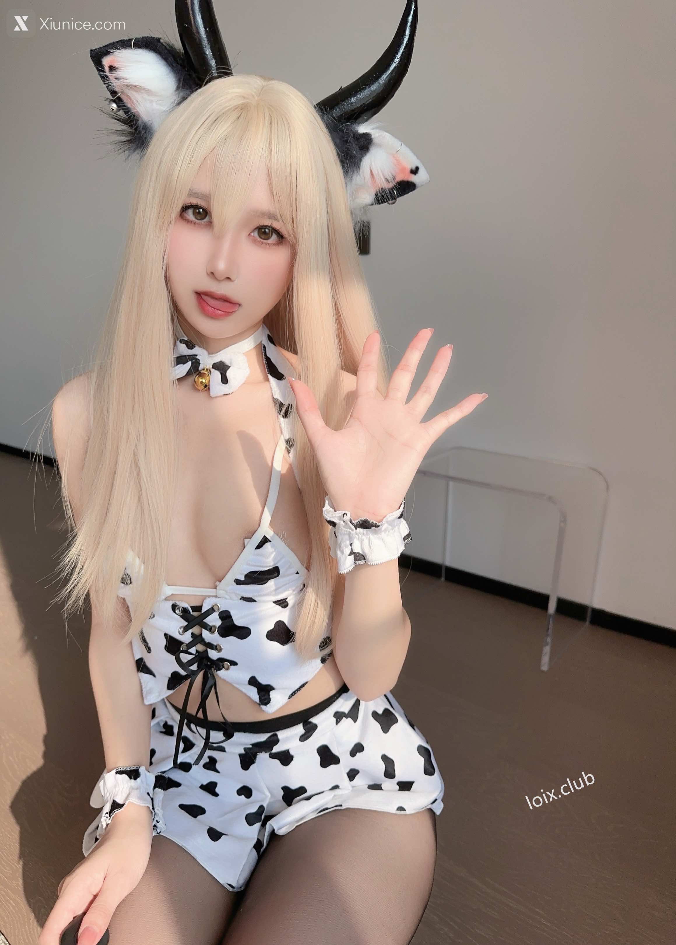 Coser@布丁大法 (Pudding Dafa) 奶牛情趣黑丝 第9张