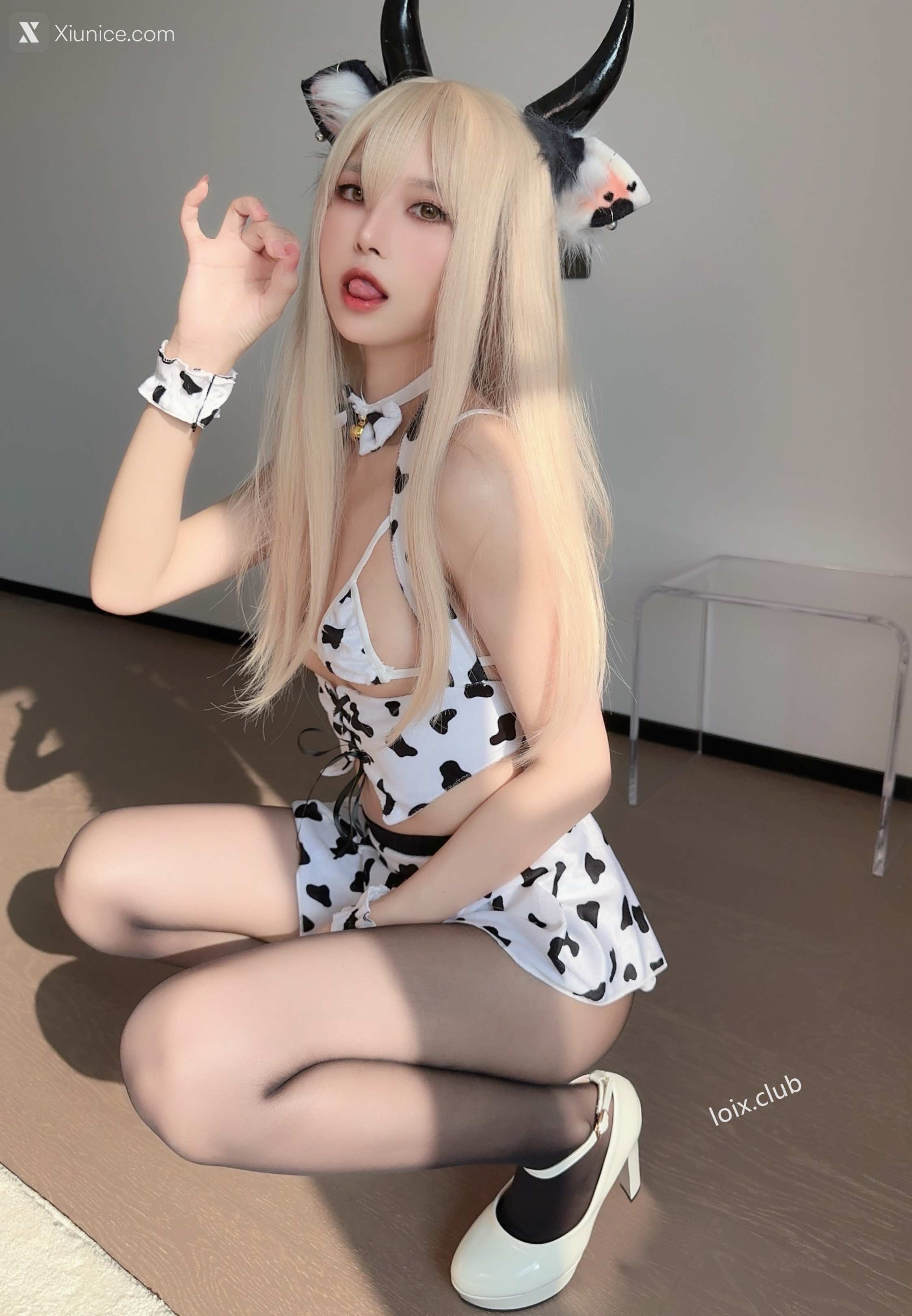 Coser@布丁大法 (Pudding Dafa) 奶牛情趣黑丝 第54张