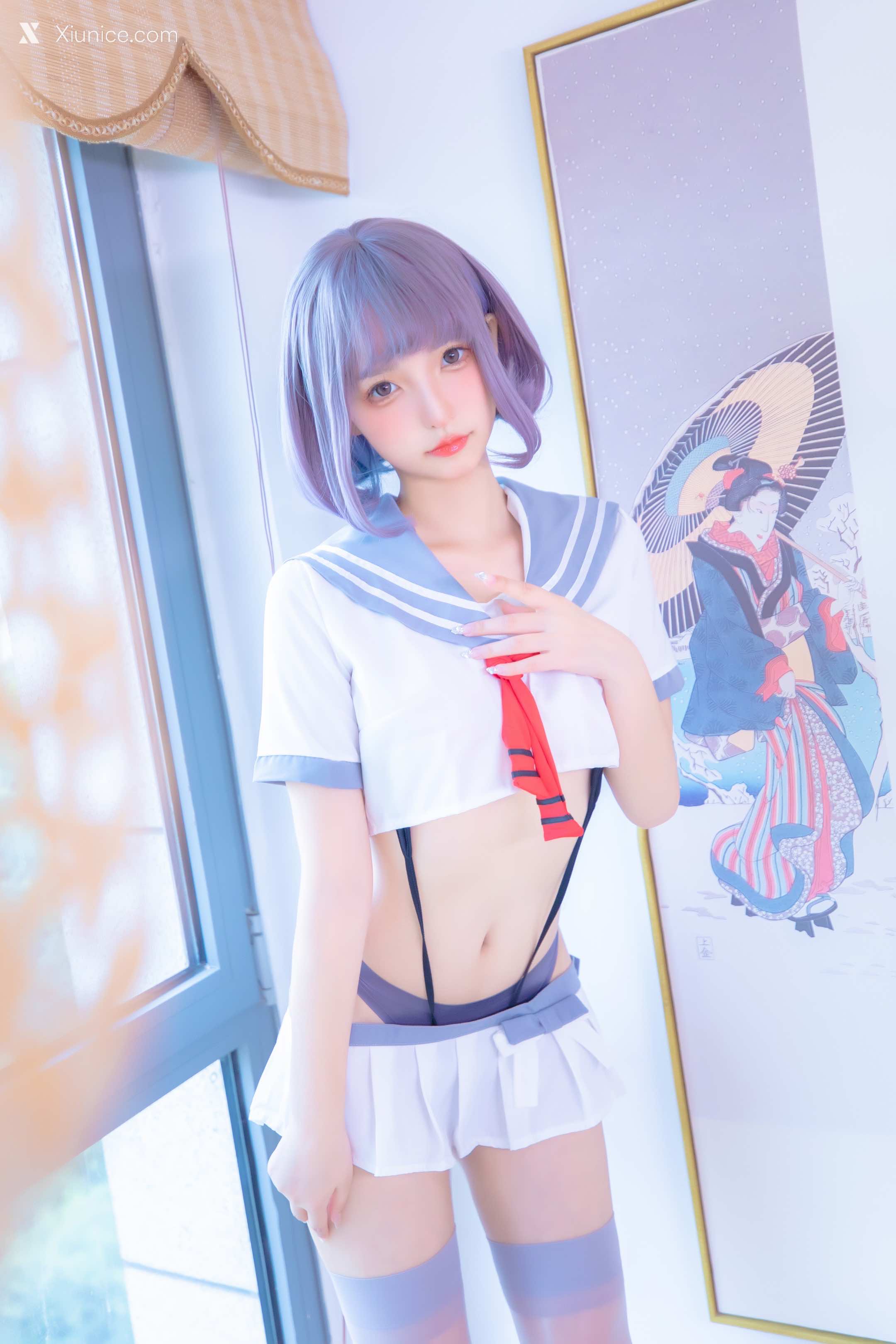Coser@神楽坂真冬 Vol.100 灰丝吊带JK 第4张