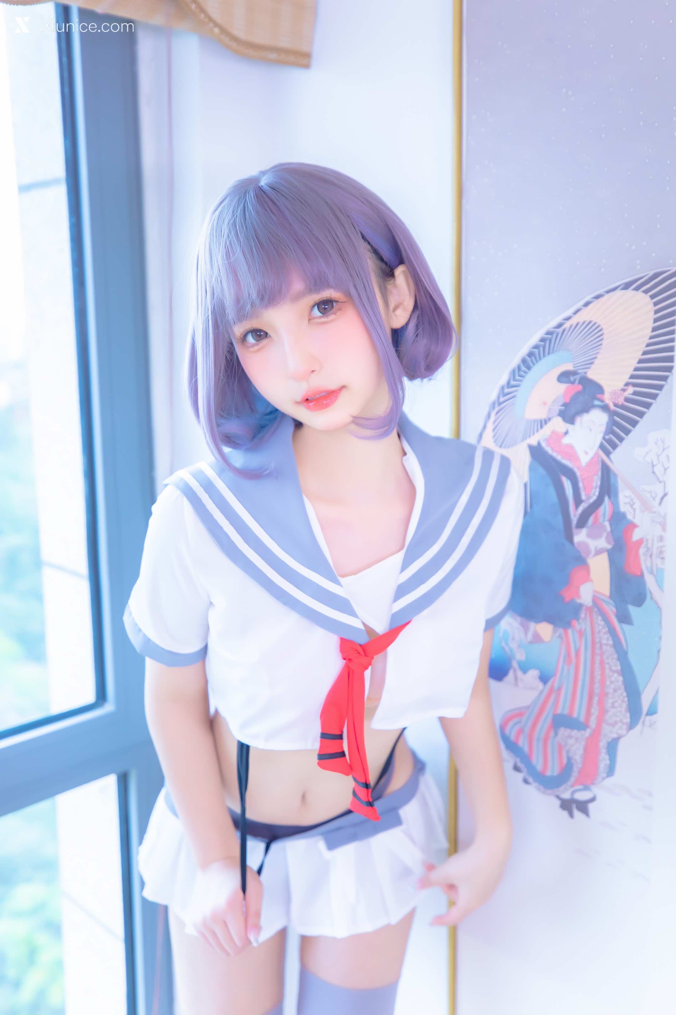 Coser@神楽坂真冬 Vol.100 灰丝吊带JK 第3张