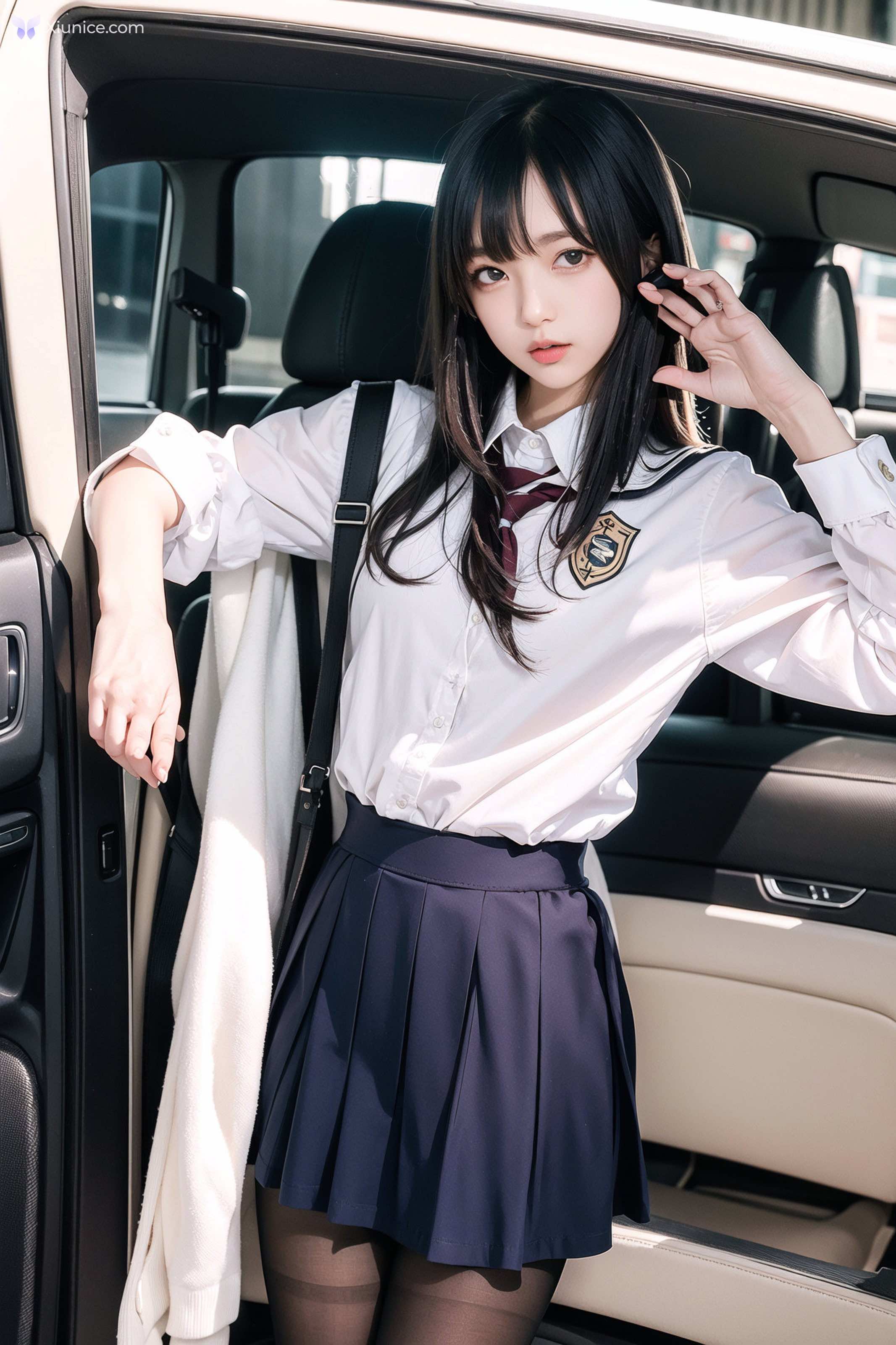 AI Girl AI美女车内丝袜露出无码图集 第3张