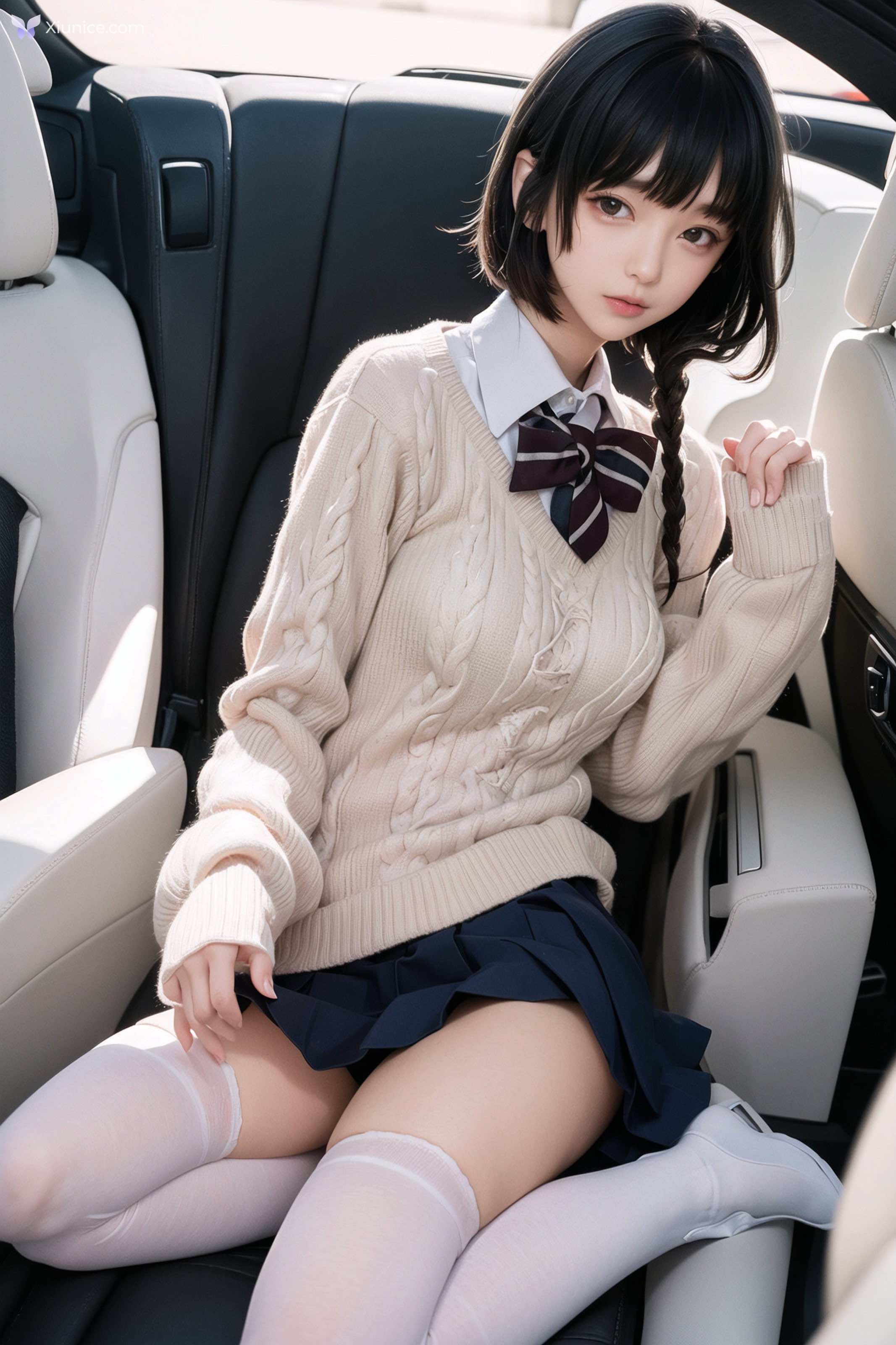 AI Girl AI美女车内丝袜露出无码图集 第68张