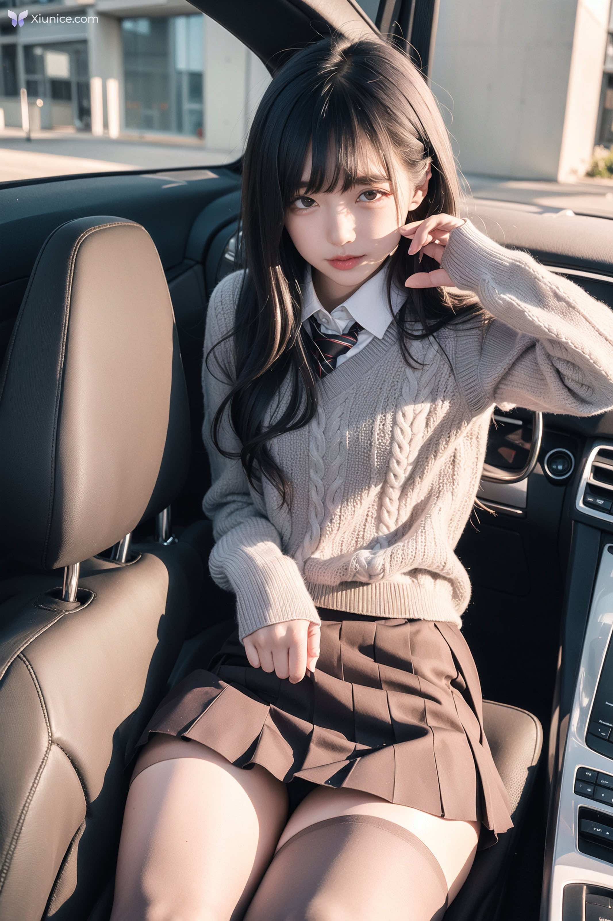 AI Girl AI美女车内丝袜露出无码图集 第6张