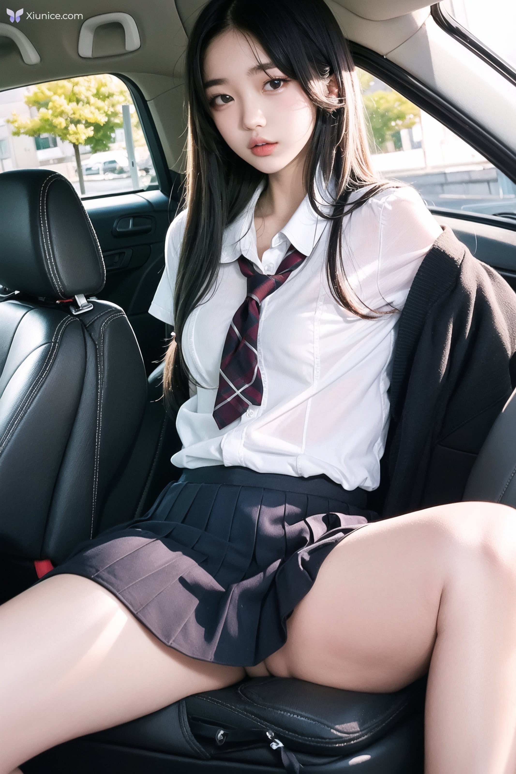 AI Girl AI美女车内丝袜露出无码图集 第2张