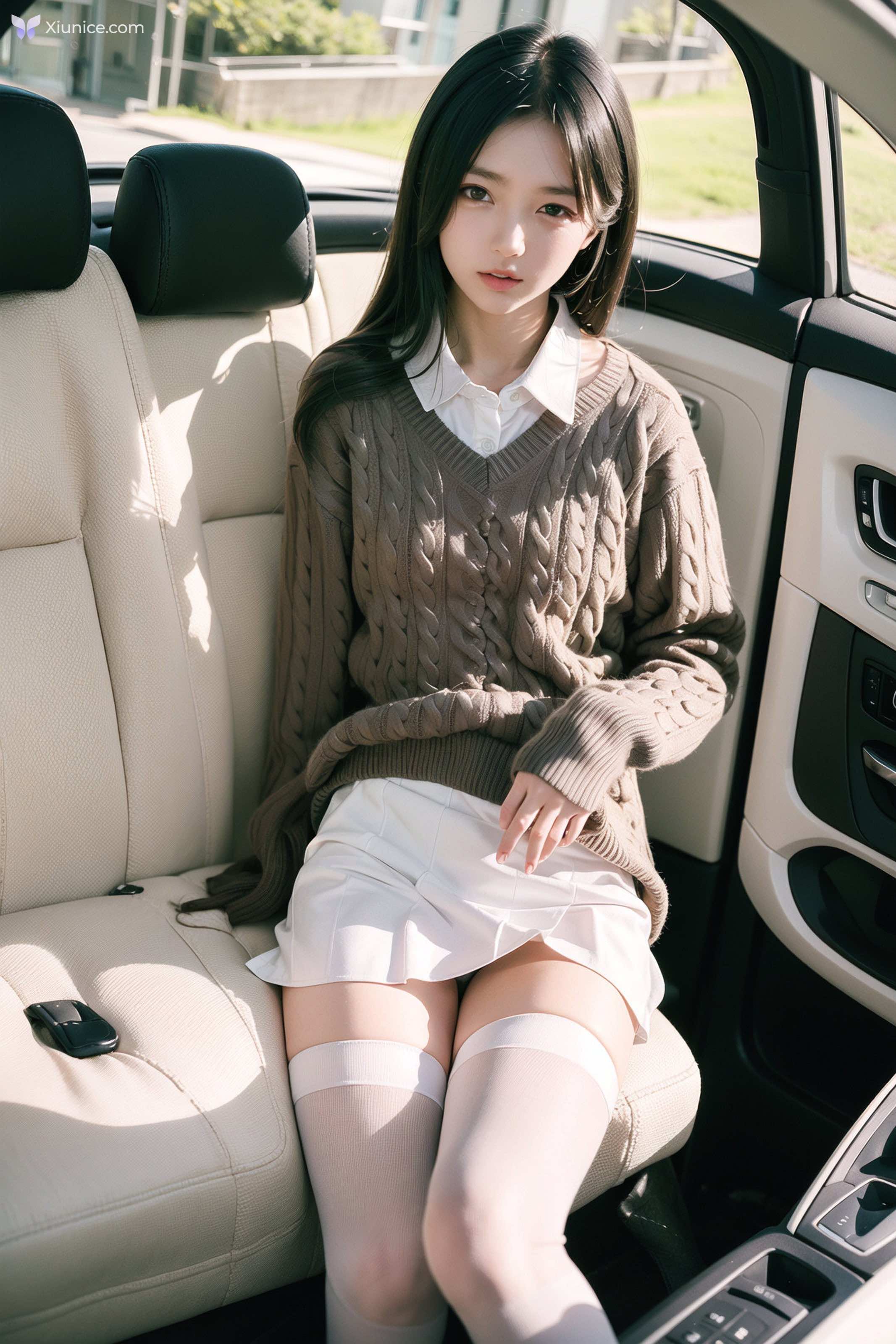AI Girl AI美女车内丝袜露出无码图集 第33张