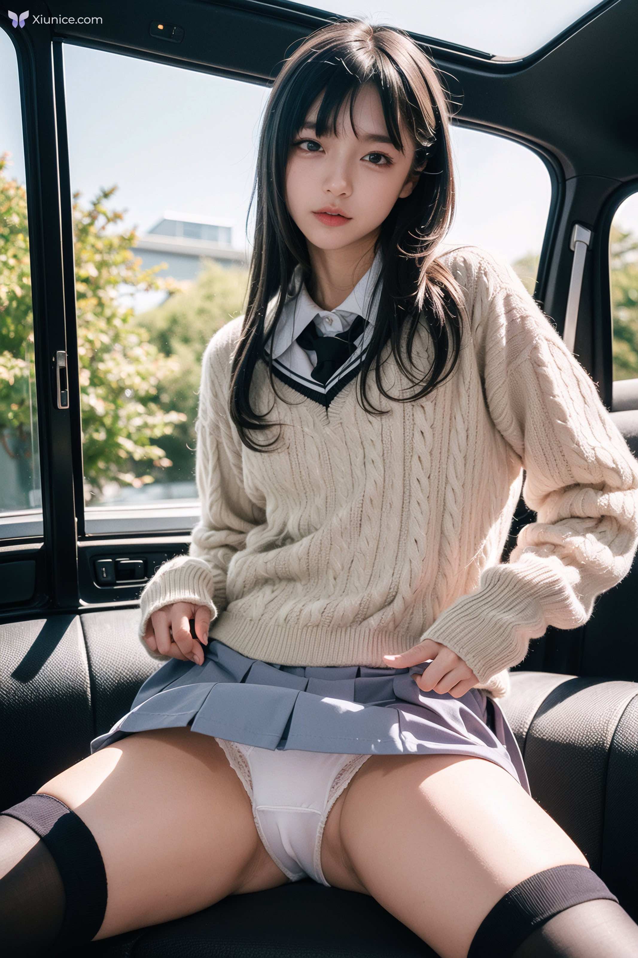 AI Girl AI美女车内丝袜露出无码图集 第35张