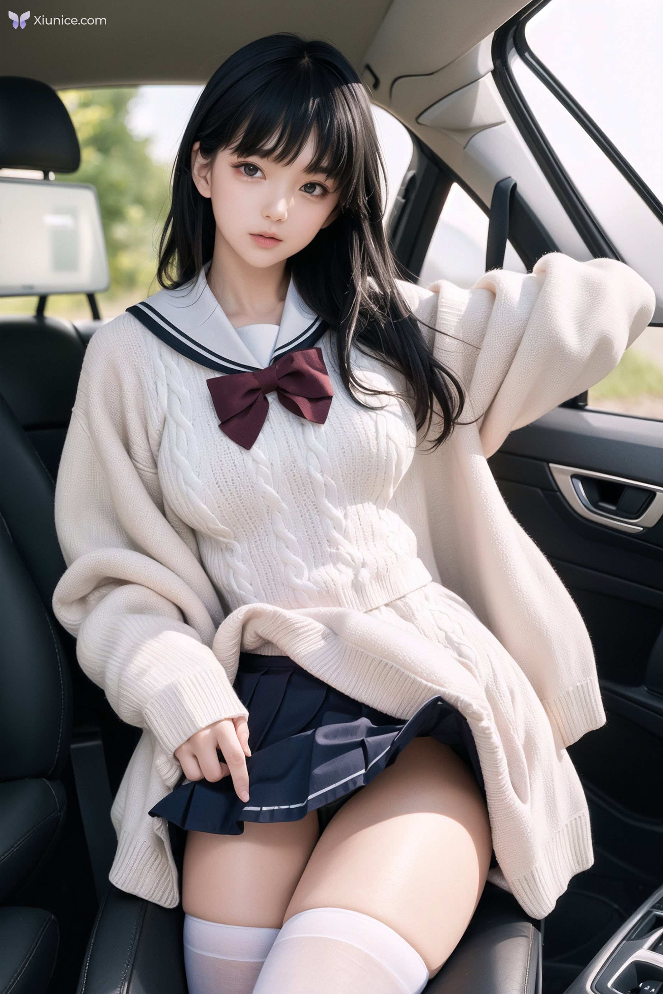 AI Girl AI美女车内丝袜露出无码图集 第44张