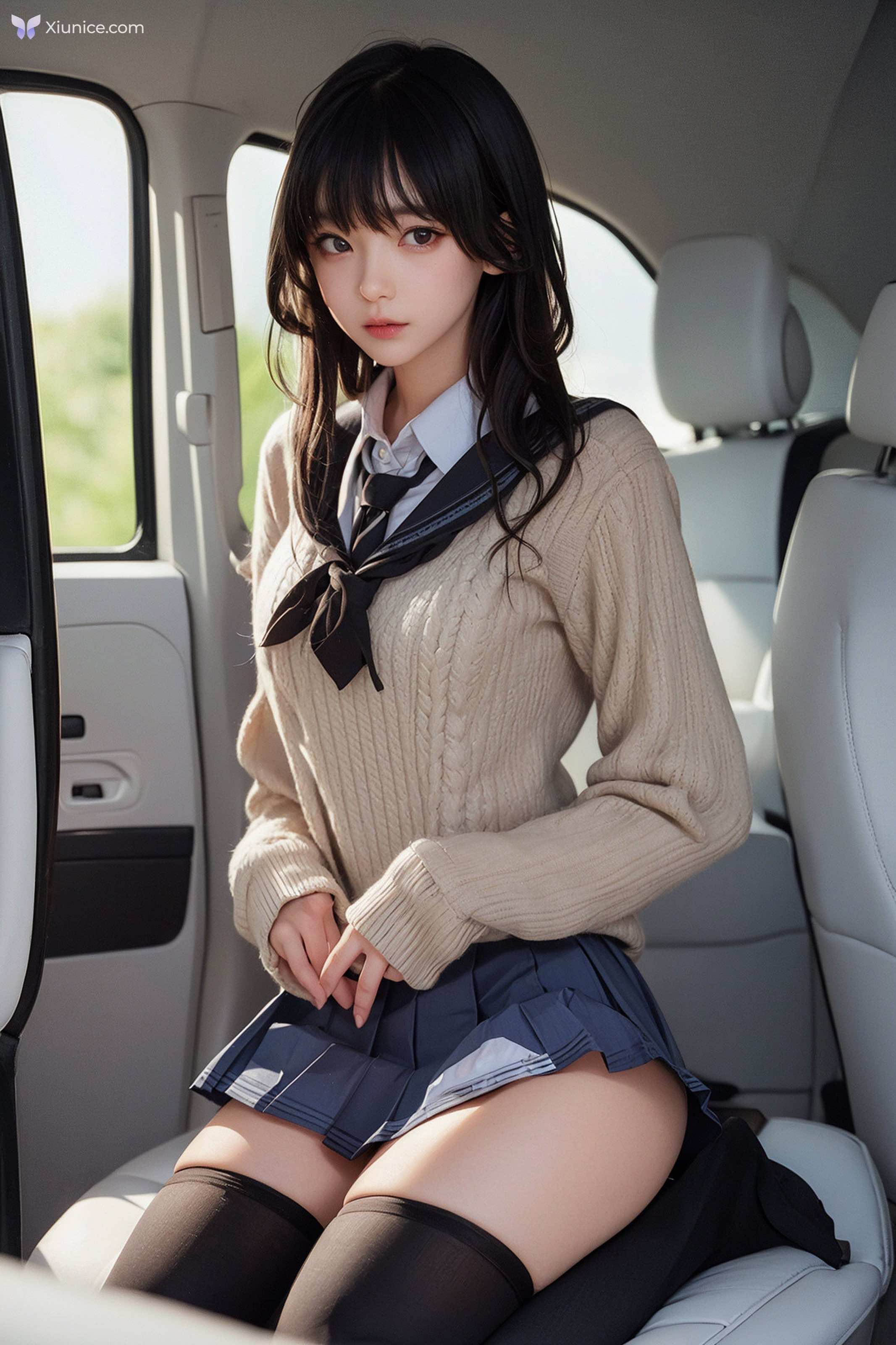 AI Girl AI美女车内丝袜露出无码图集 第75张