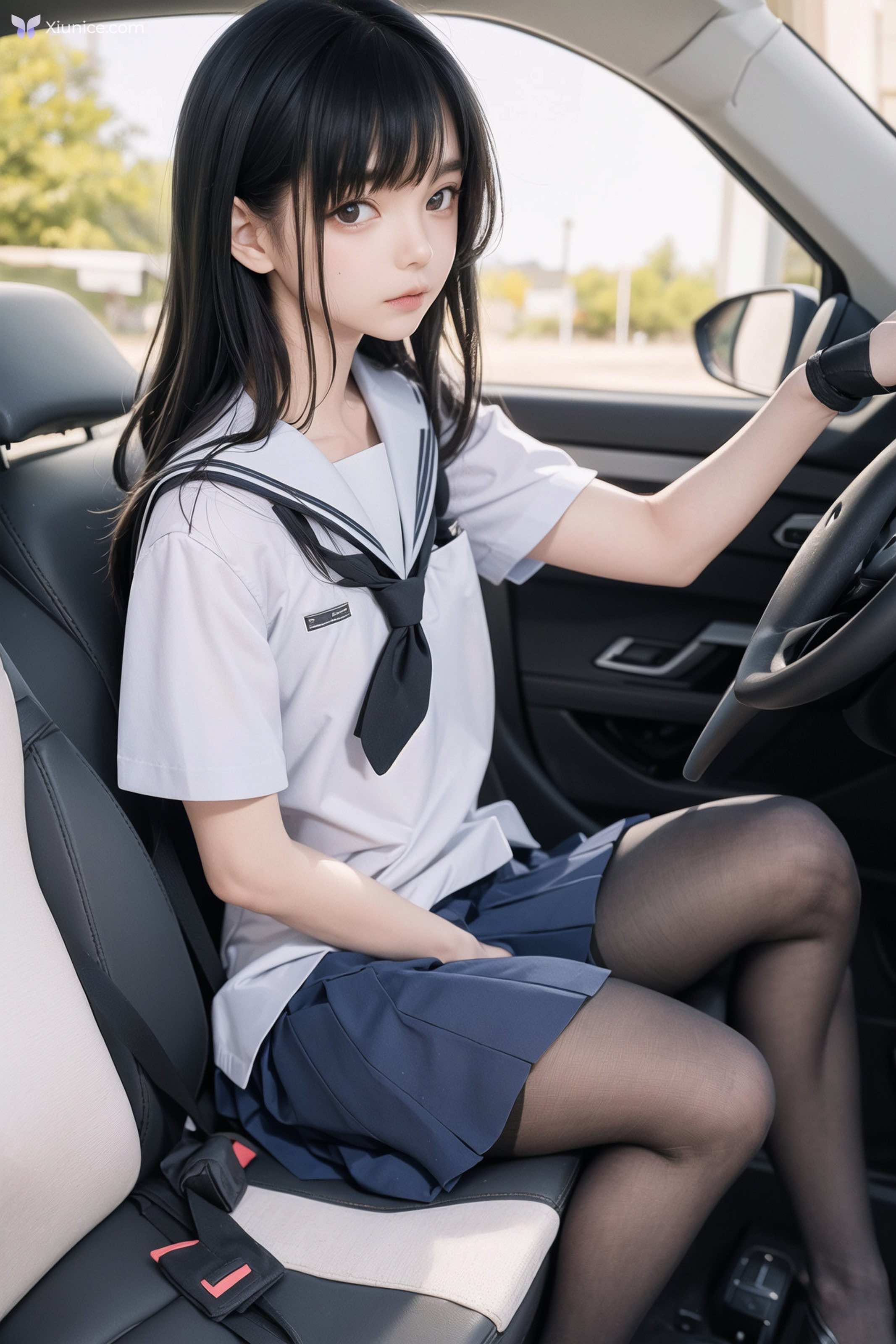 AI Girl AI美女车内丝袜露出无码图集 第48张
