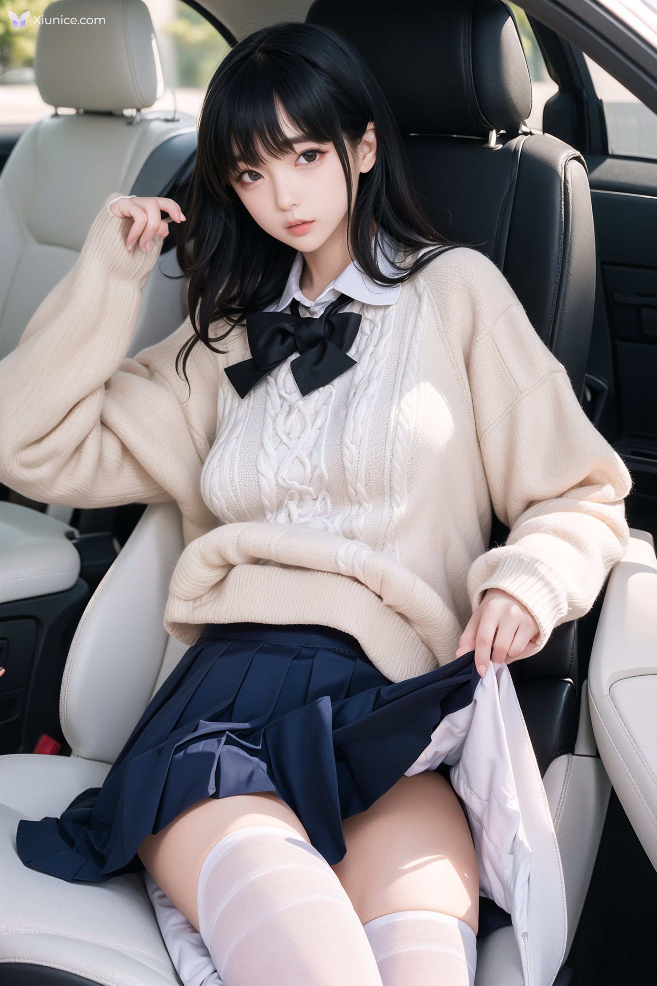 AI Girl AI美女车内丝袜露出无码图集 第66张