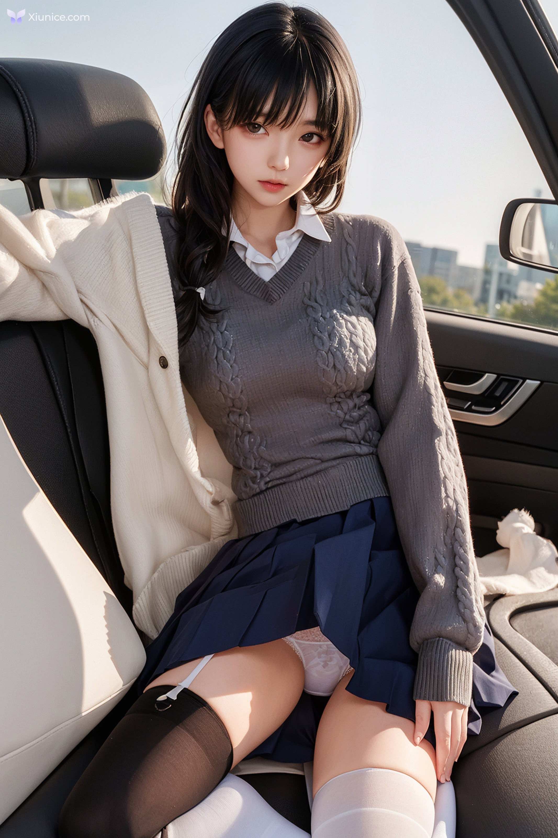 AI Girl AI美女车内丝袜露出无码图集 第84张