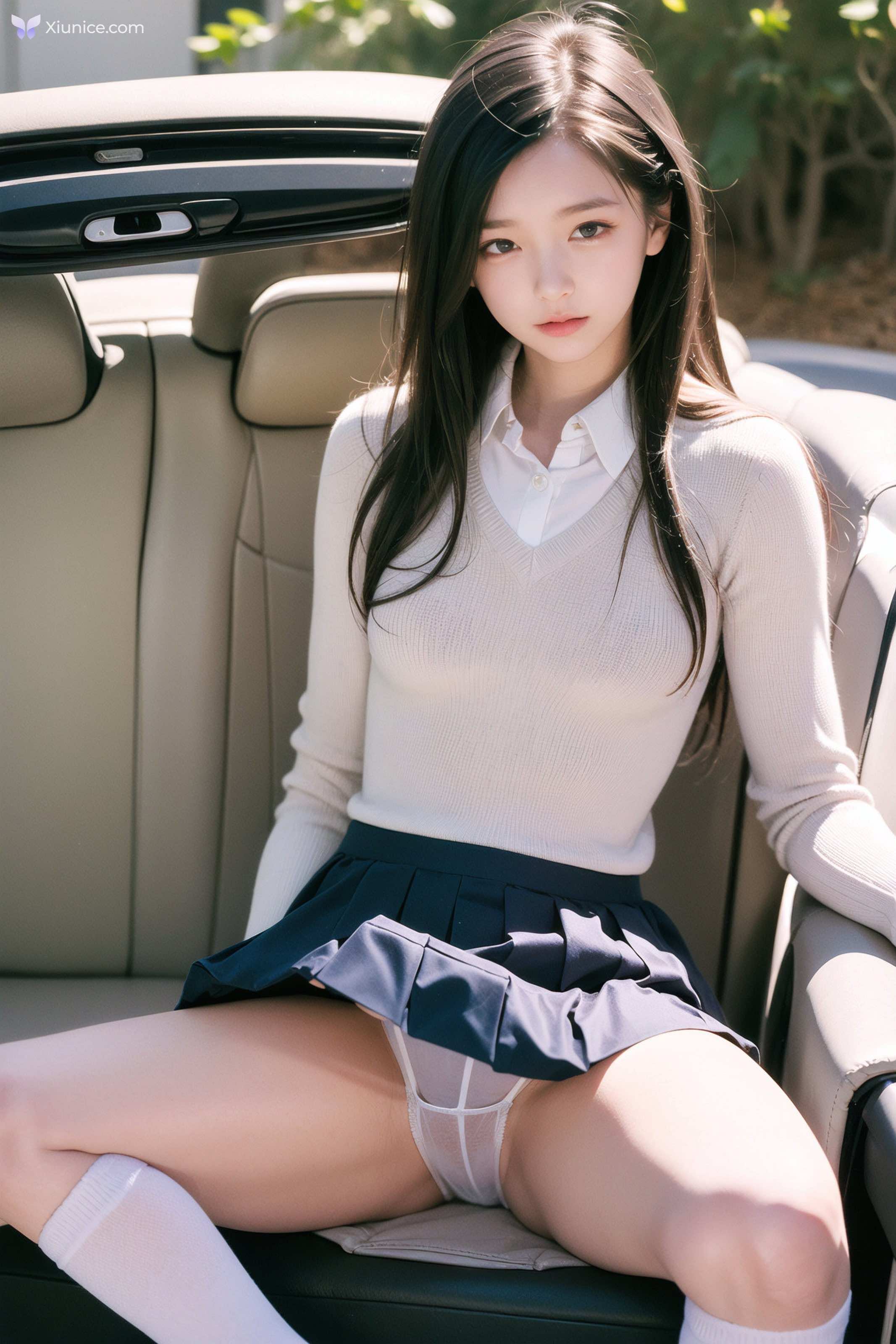 AI Girl AI美女车内丝袜露出无码图集 第21张