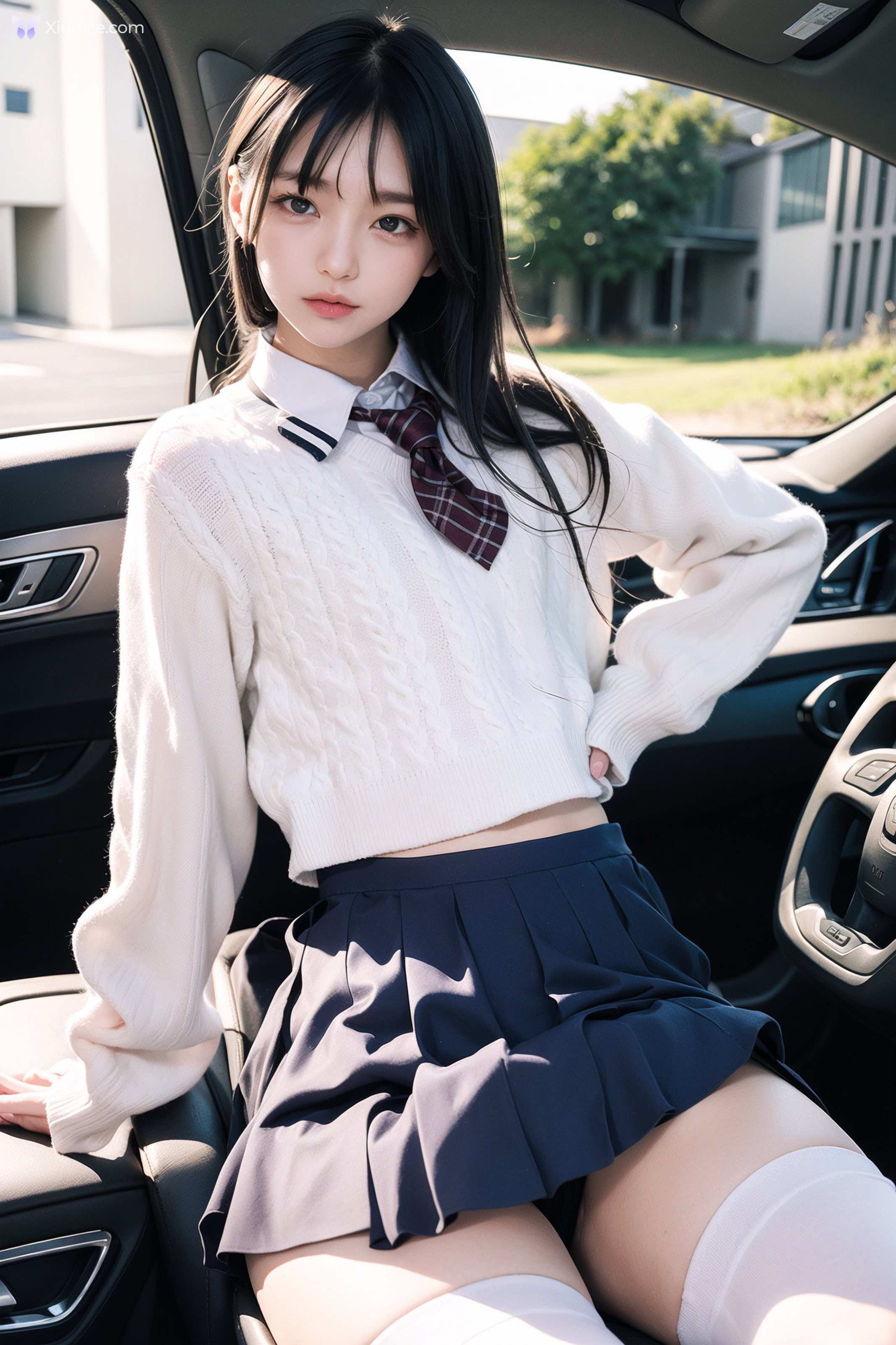 AI Girl AI美女车内丝袜露出无码图集 第30张
