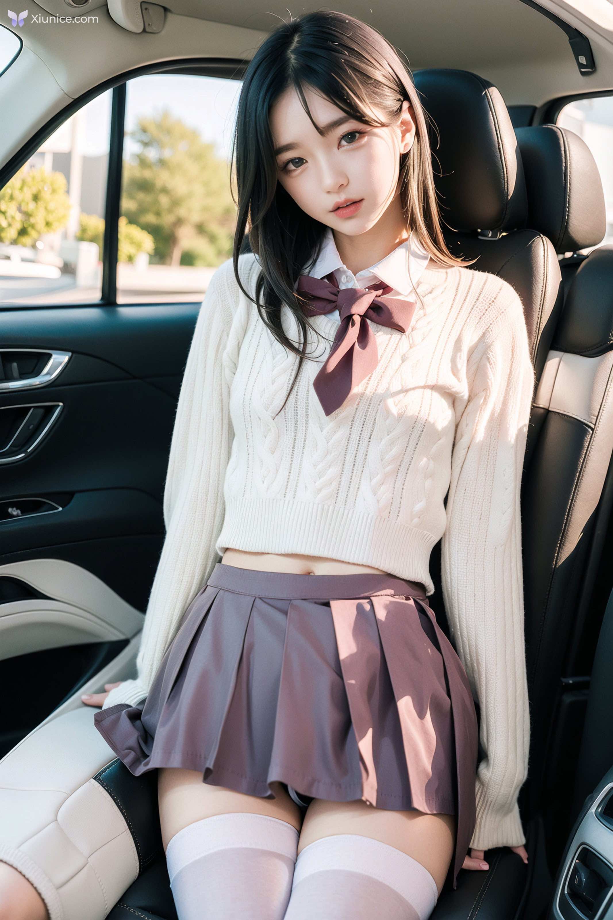 AI Girl AI美女车内丝袜露出无码图集 第38张