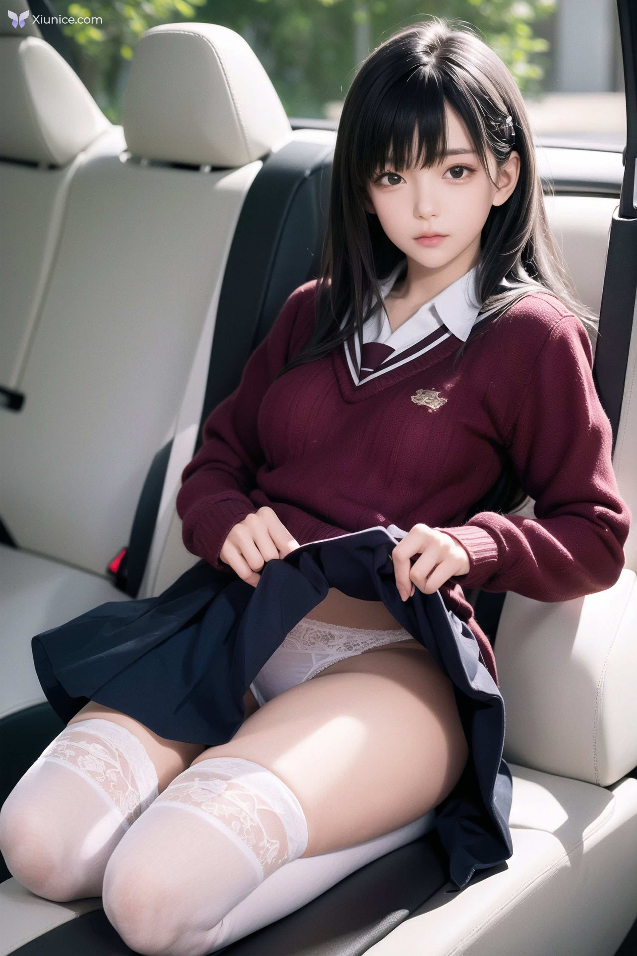 AI Girl AI美女车内丝袜露出无码图集 第51张