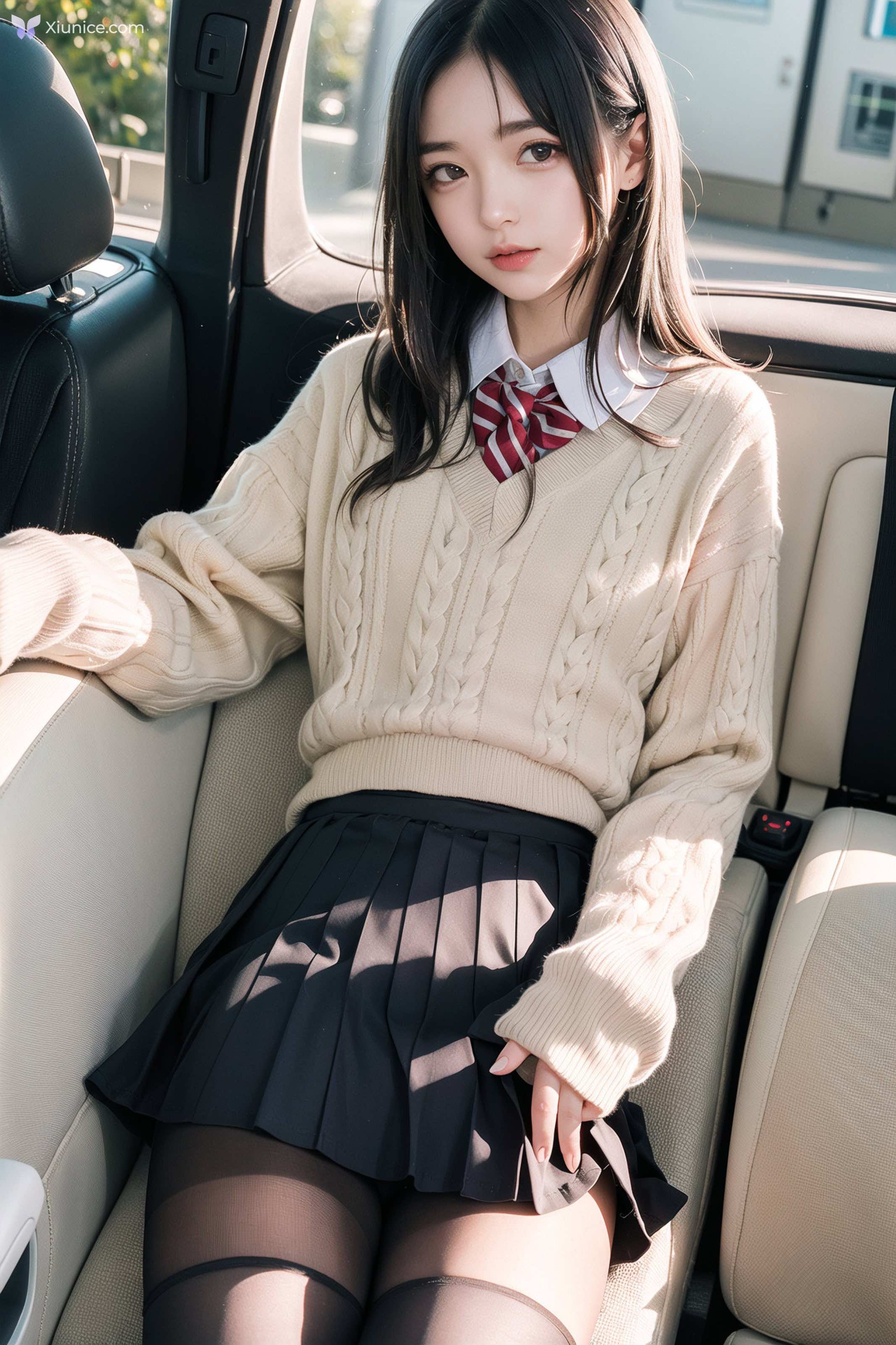 AI Girl AI美女车内丝袜露出无码图集 第8张