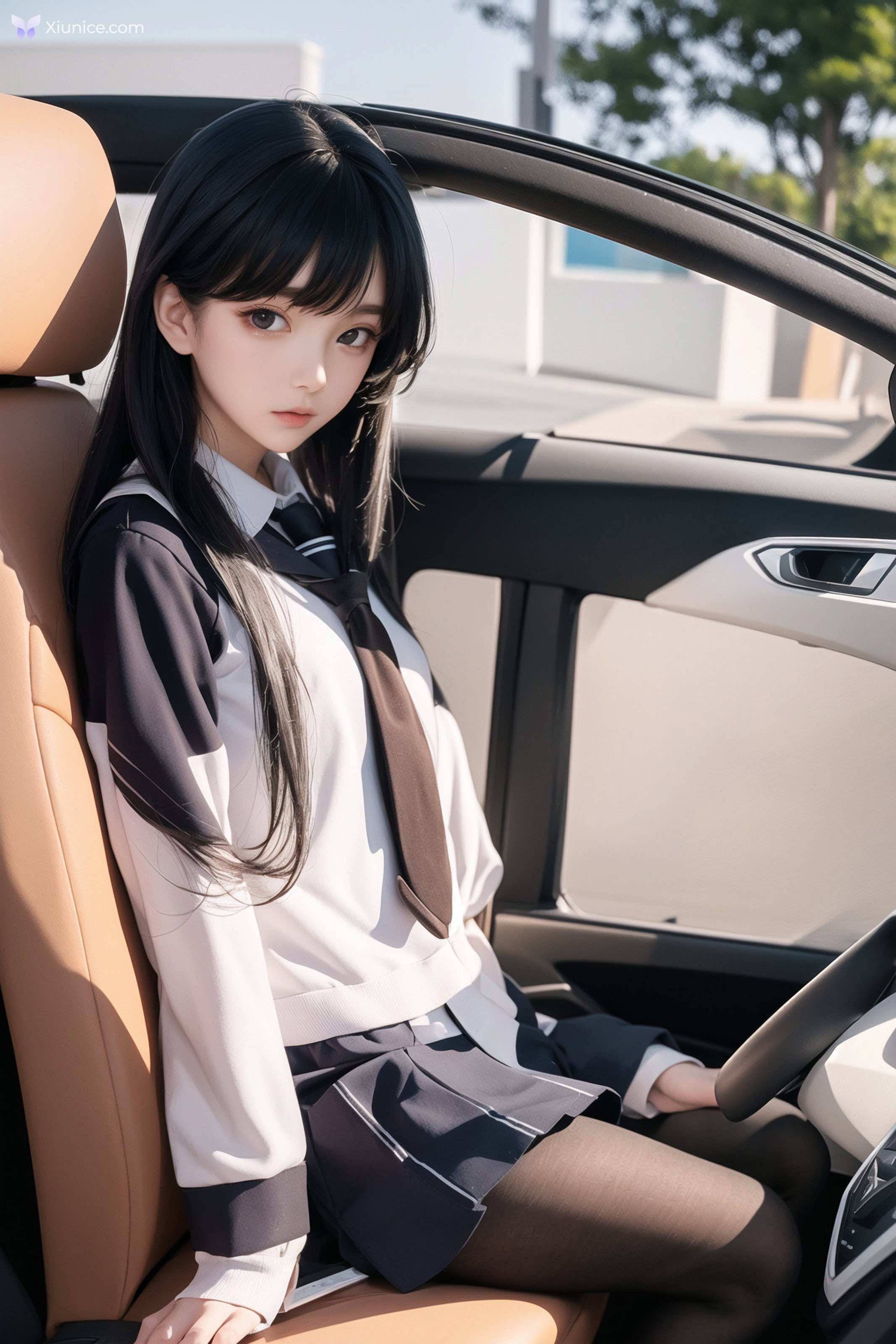 AI Girl AI美女车内丝袜露出无码图集 第46张