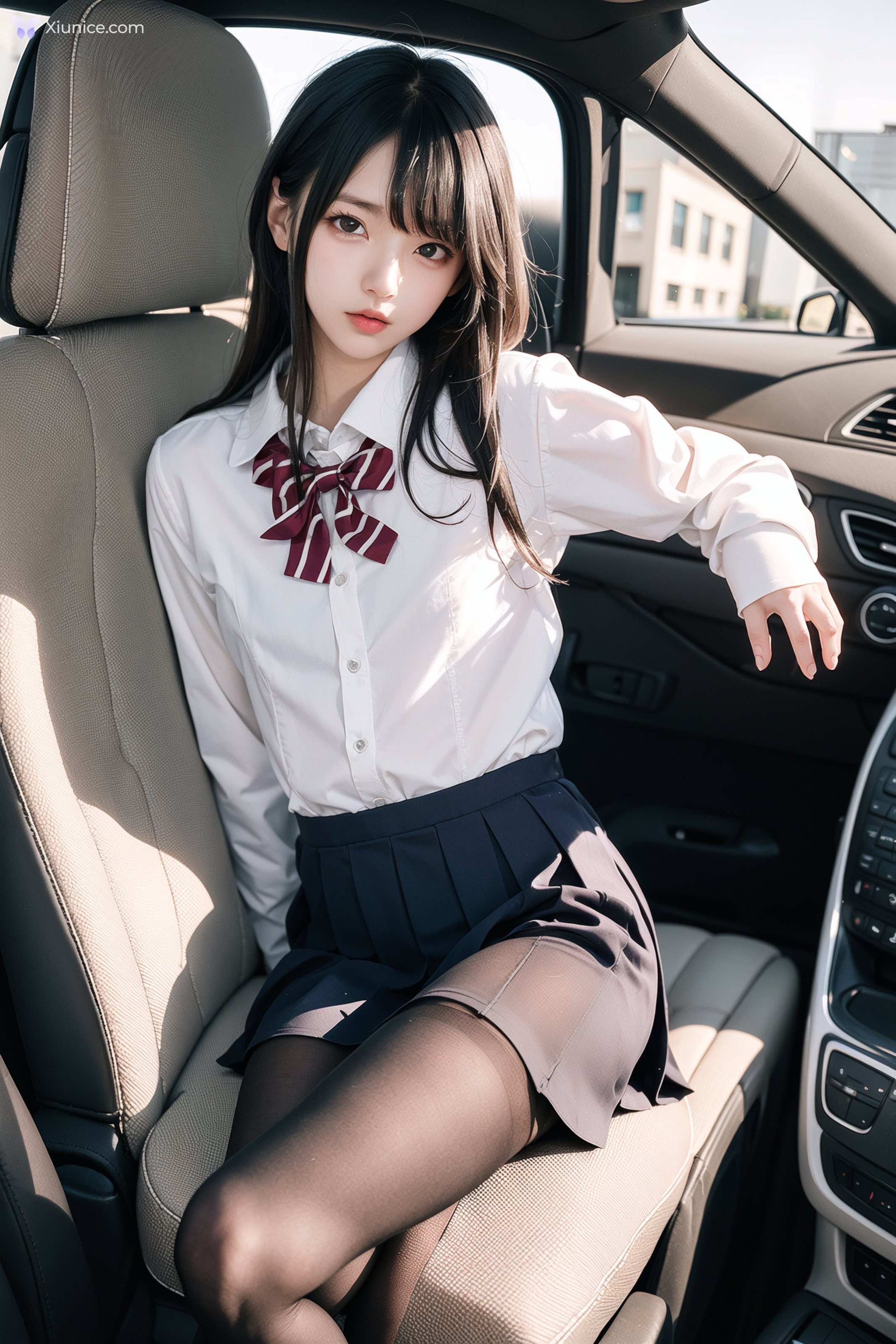 AI Girl AI美女车内丝袜露出无码图集 第4张