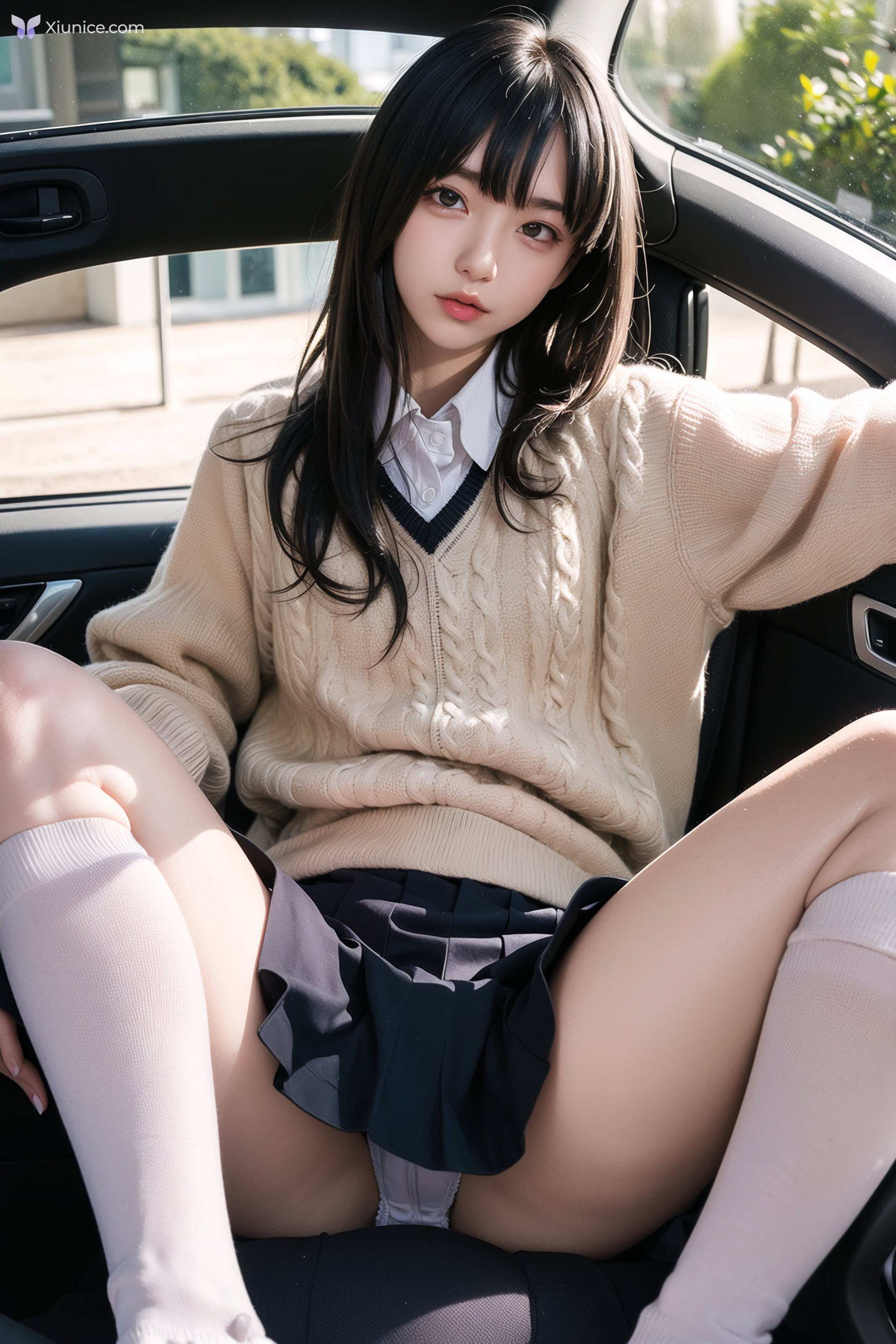 AI Girl AI美女车内丝袜露出无码图集 第11张