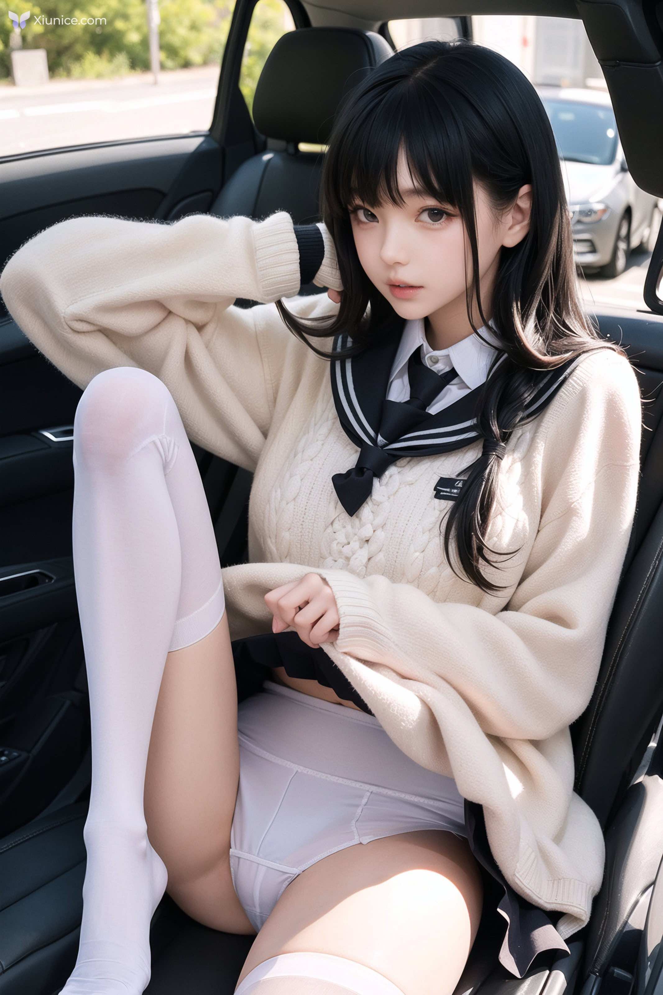 AI Girl AI美女车内丝袜露出无码图集 第42张
