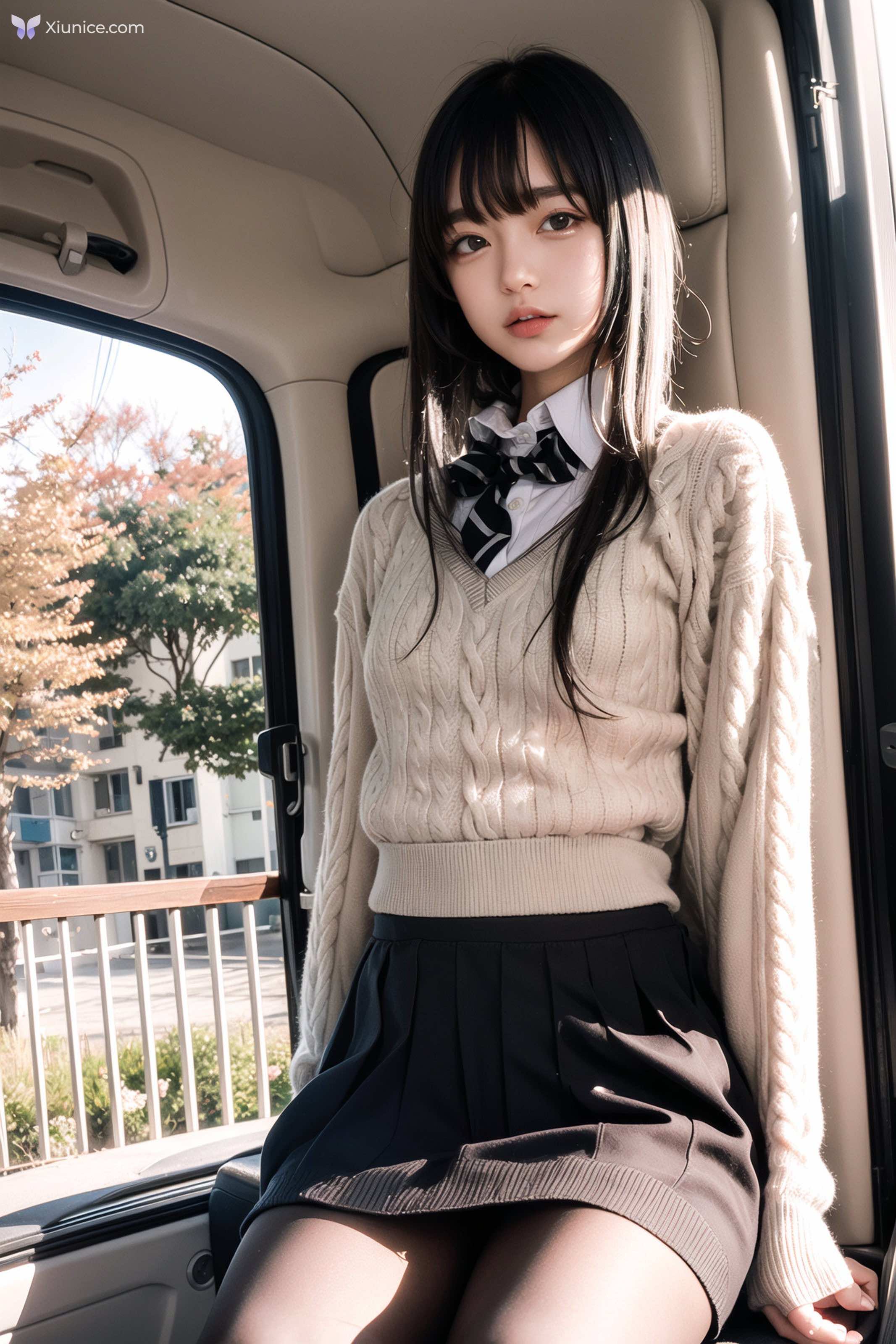 AI Girl AI美女车内丝袜露出无码图集 第9张