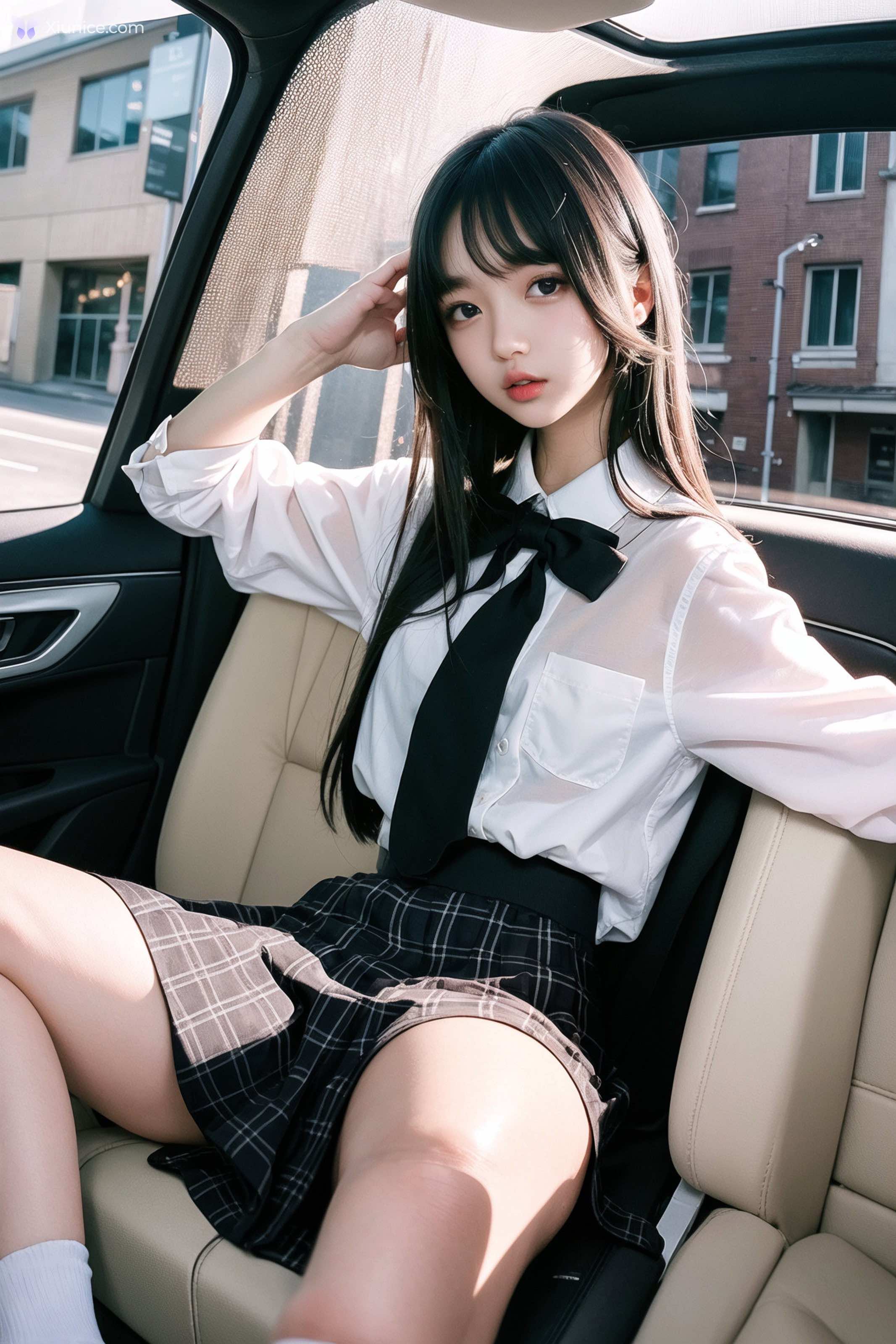 AI Girl AI美女车内丝袜露出无码图集 第1张