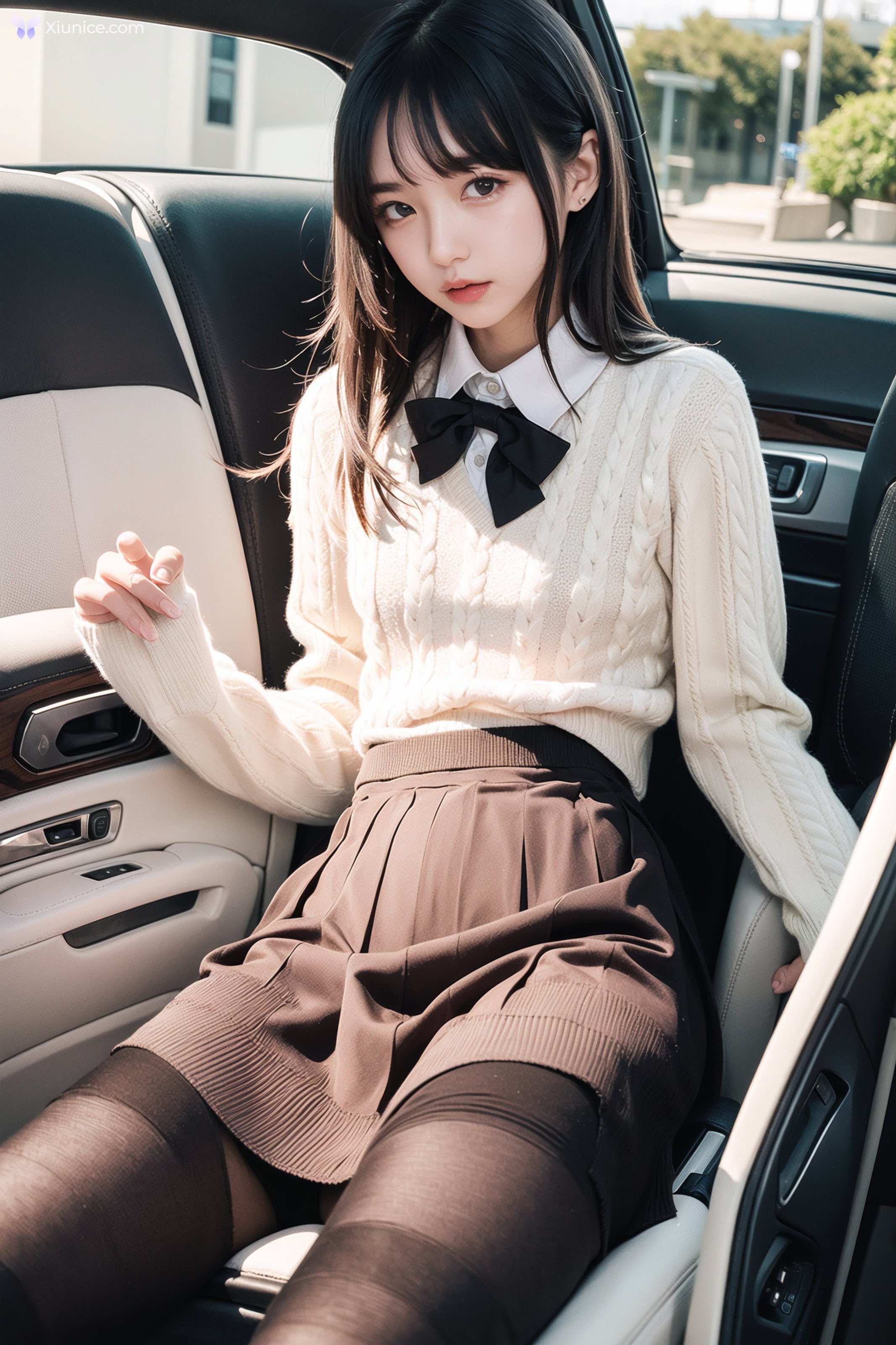 AI Girl AI美女车内丝袜露出无码图集 第7张
