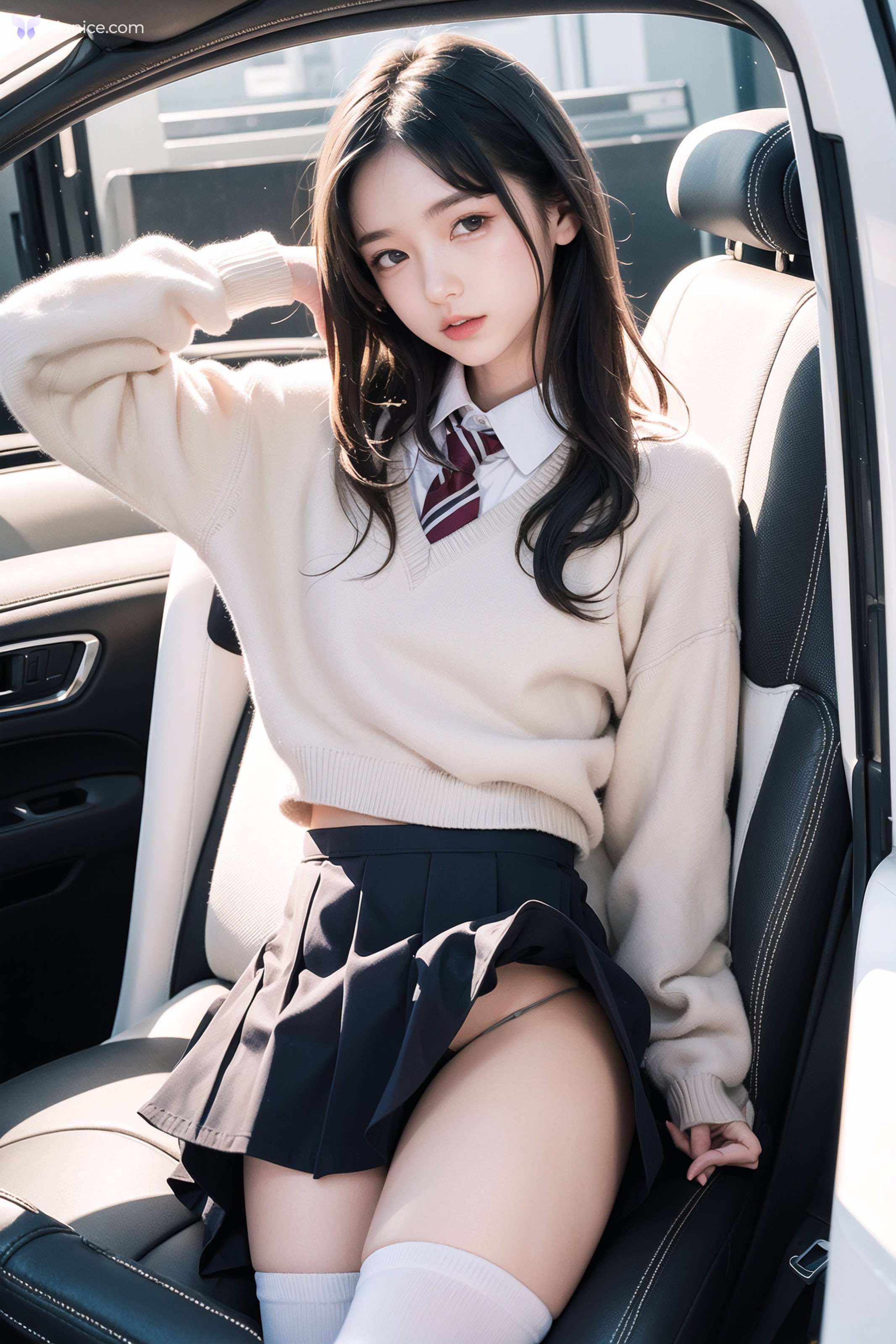 AI Girl AI美女车内丝袜露出无码图集 第31张