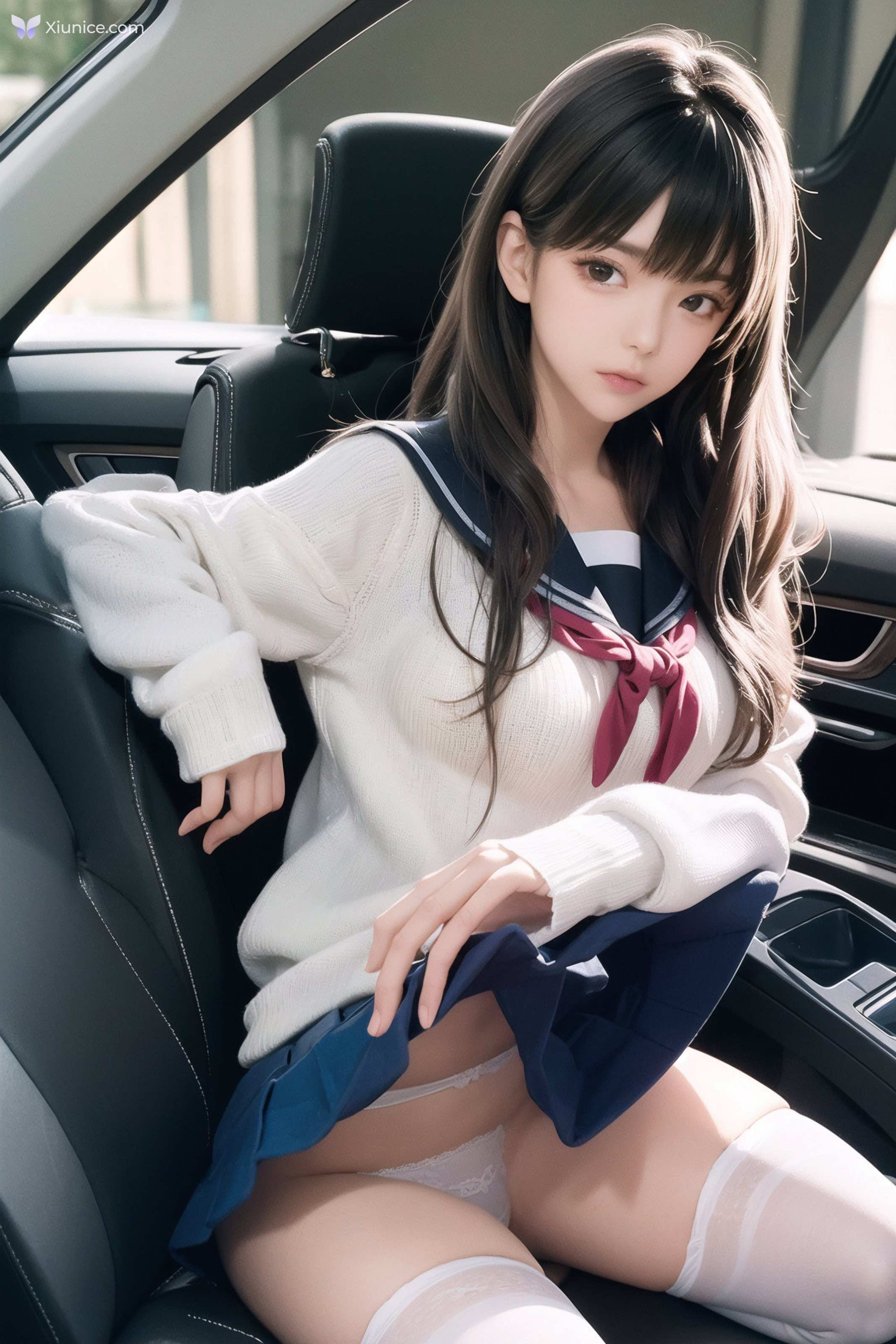 AI Girl AI美女车内丝袜露出无码图集 第53张