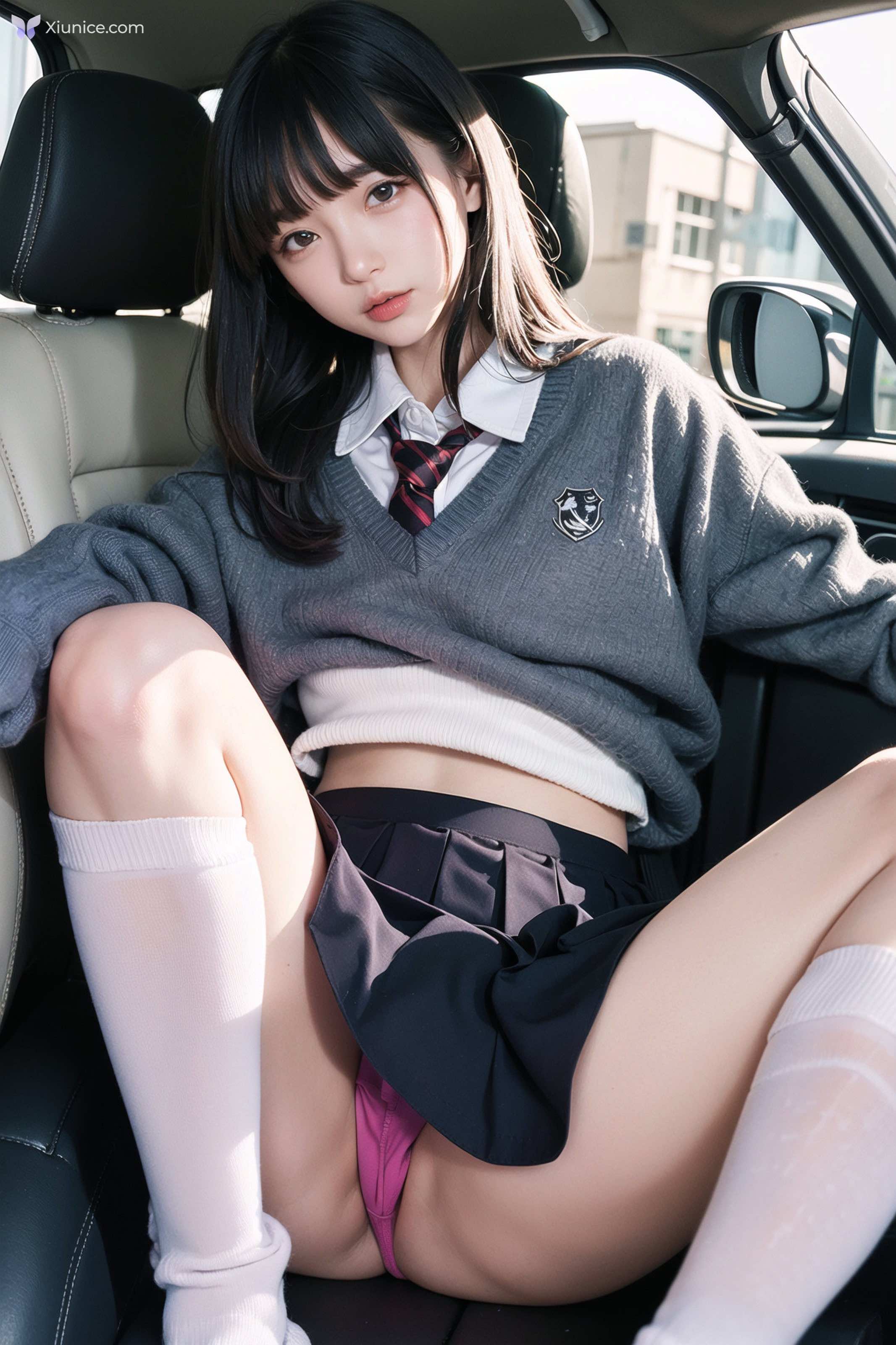 AI Girl AI美女车内丝袜露出无码图集 第12张