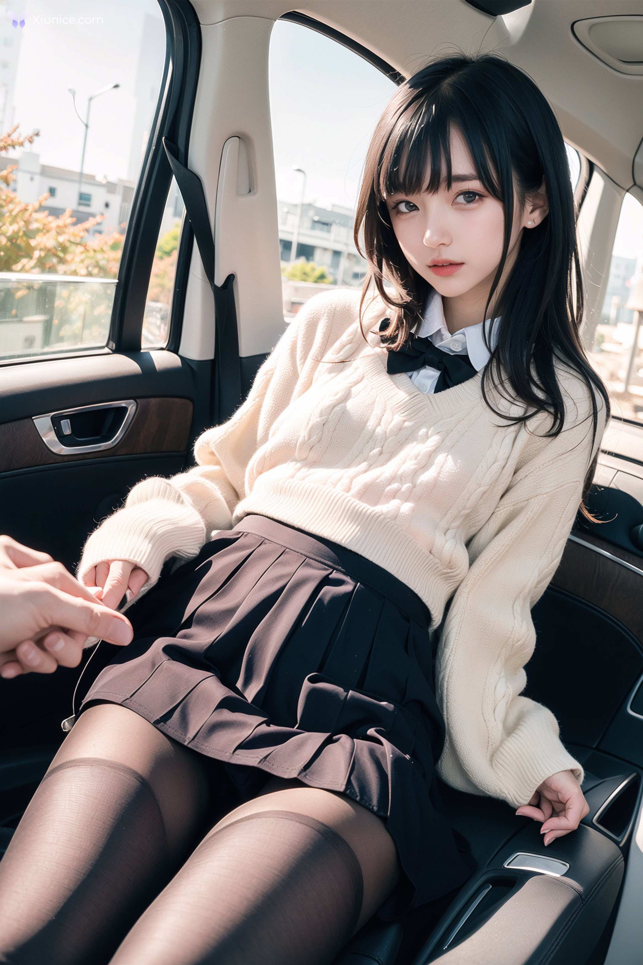 AI Girl AI美女车内丝袜露出无码图集 第10张