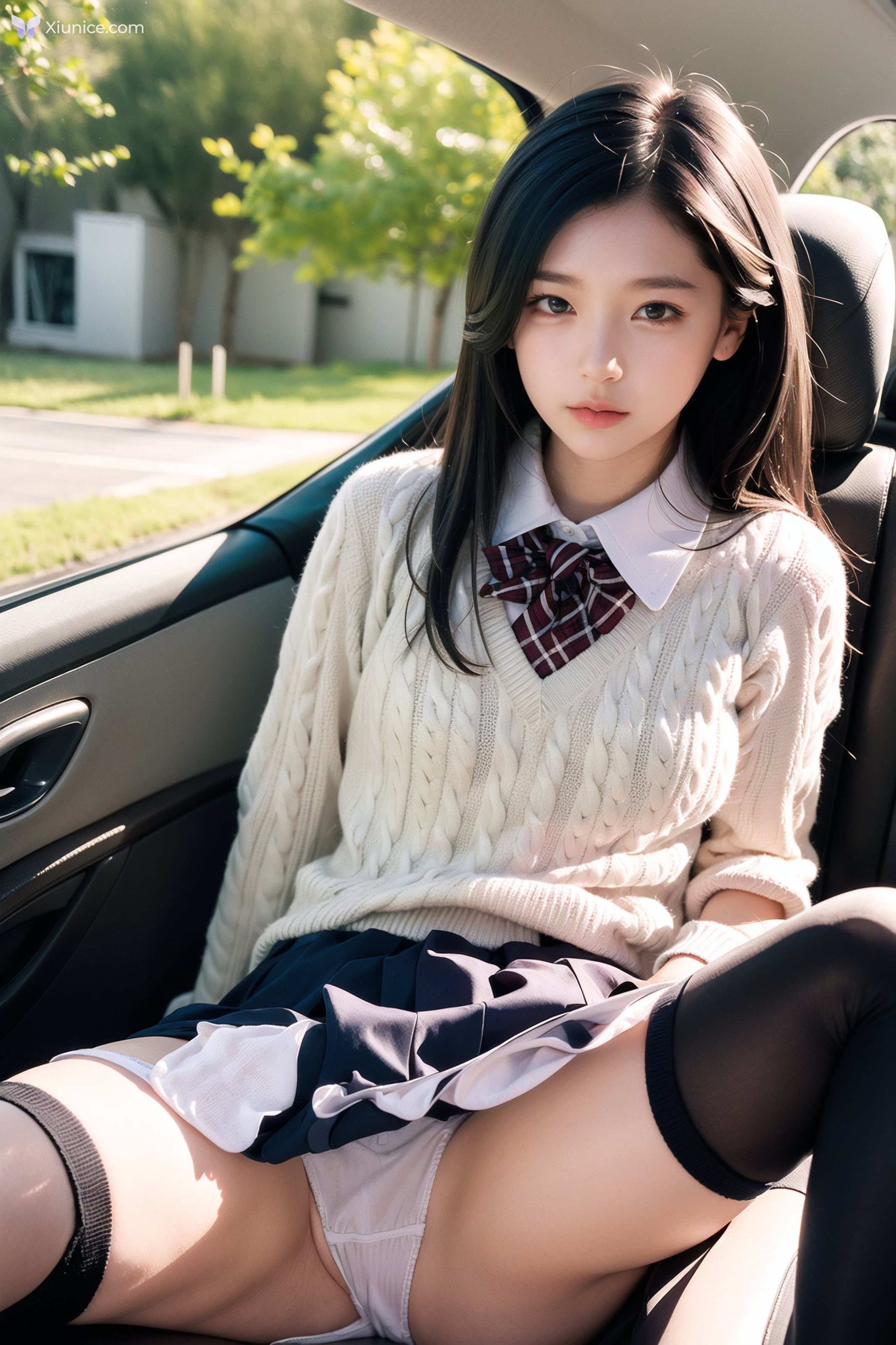 AI Girl AI美女车内丝袜露出无码图集 第16张