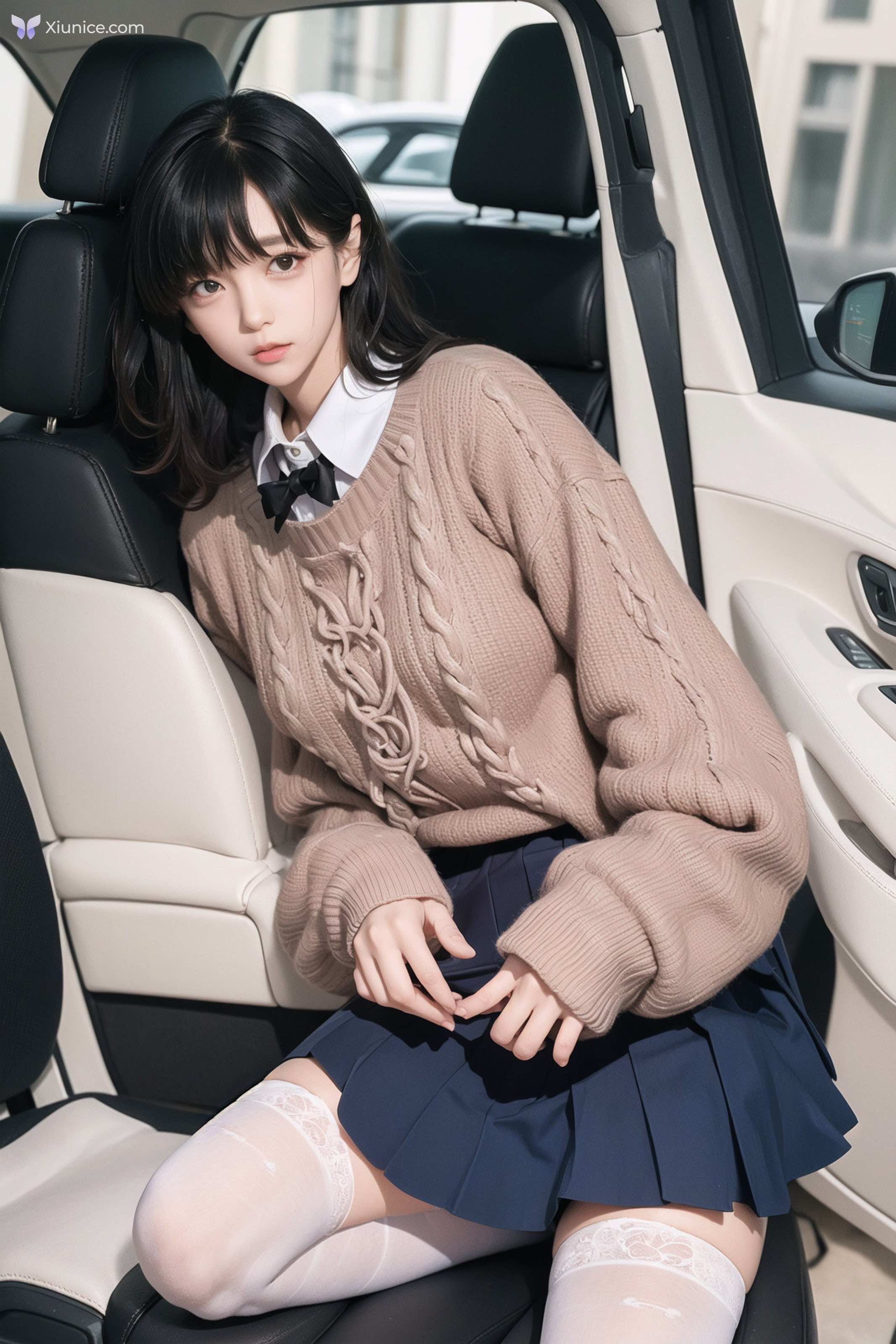 AI Girl AI美女车内丝袜露出无码图集 第70张