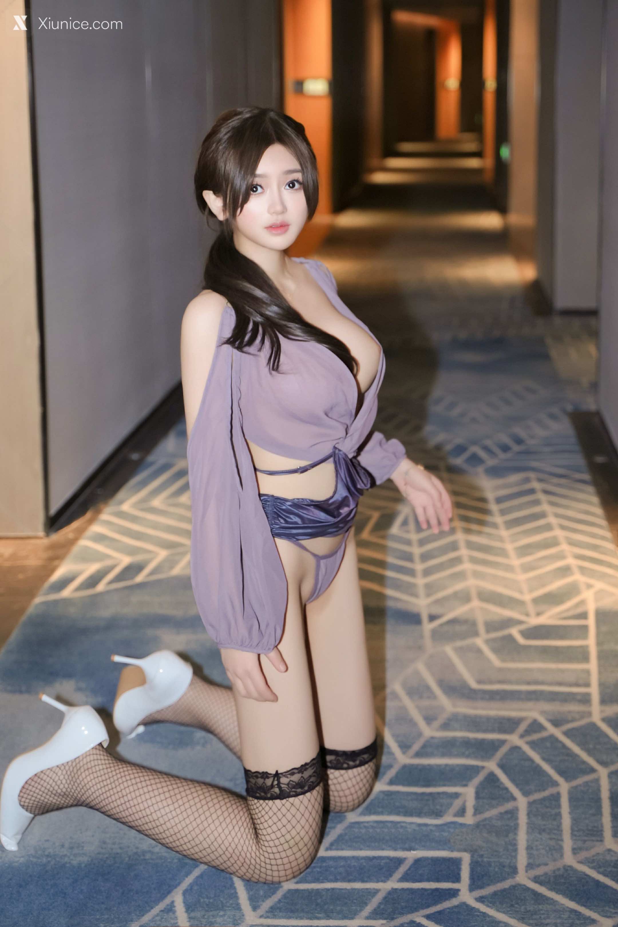 Xiuren Uncensored – 奶茶味的包子 – 紫纱渔网袜购版 第5张